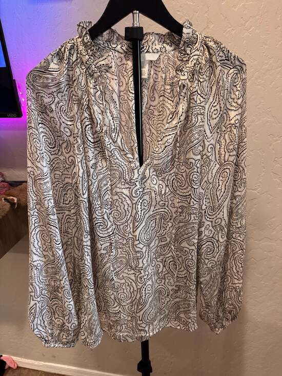 H&M Tops - H&M Paisley Print Long Sleeve Frill-Trimmed Blouse Size Medium